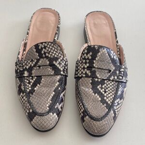 JCrew Snake-Print Leather Slip-On Mules